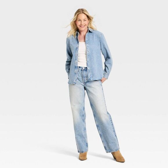 Open Box - Universal Thread - Women's Mid-Rise 90's Baggy Denim Rhine Light Wash - Picture 3 of 4